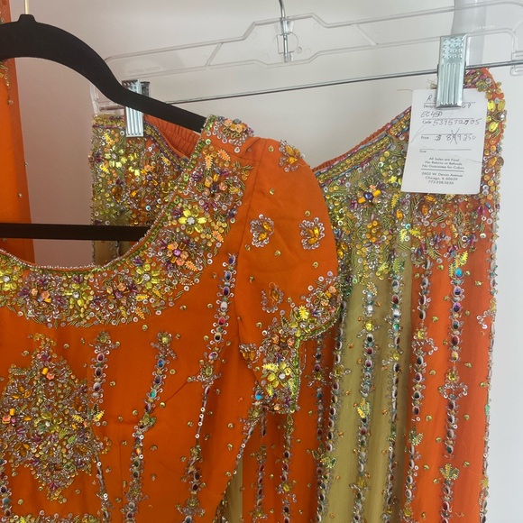 Orange and Green Embellished Lehenga - Picture 4 of 8